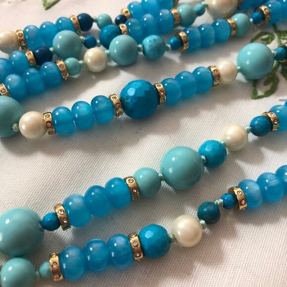 KATE SPADE Turquoise Blue Triple Strand Necklace Azure Allure, NEW - Picture 3 of 11